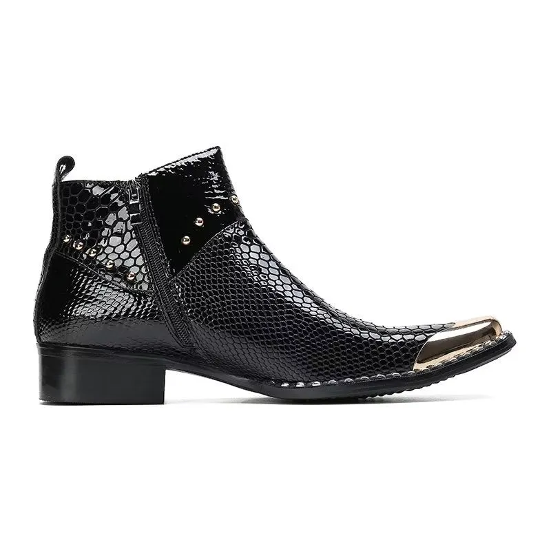 LuxeGator Genuine Leather Croc Texture Dress Boots