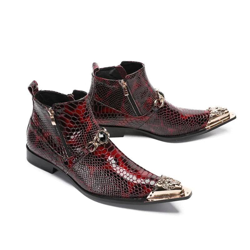 LuxeGator Genuine Leather Croc Texture Dress Boots