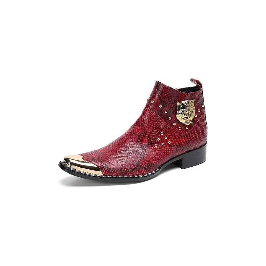 LuxeGator Genuine Leather Croc Texture Dress Boots