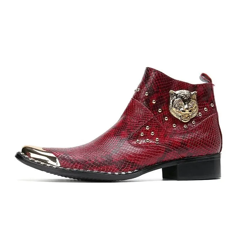 LuxeGator Genuine Leather Croc Texture Dress Boots