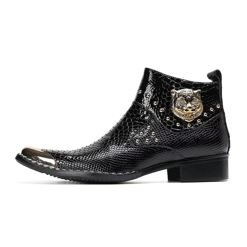 LuxeGator Genuine Leather Croc Texture Dress Boots