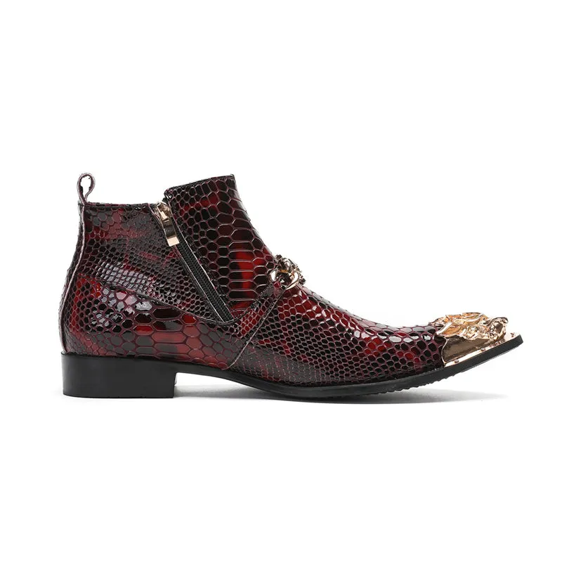 LuxeGator Genuine Leather Croc Texture Dress Boots