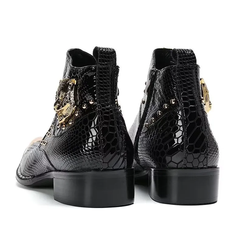 LuxeGator Genuine Leather Croc Texture Dress Boots