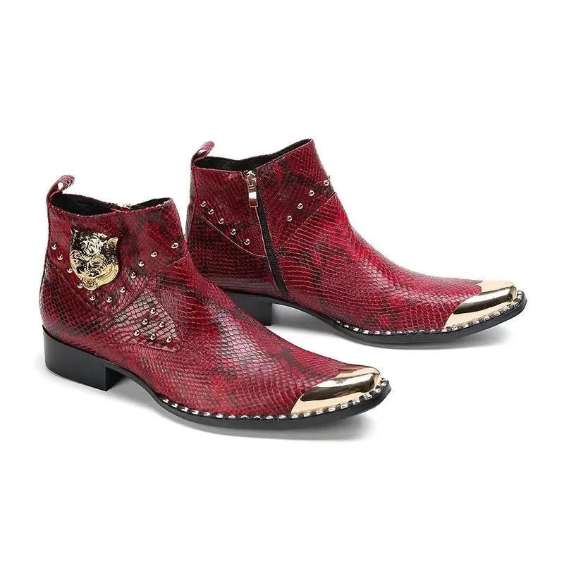 LuxeGator Genuine Leather Croc Texture Dress Boots