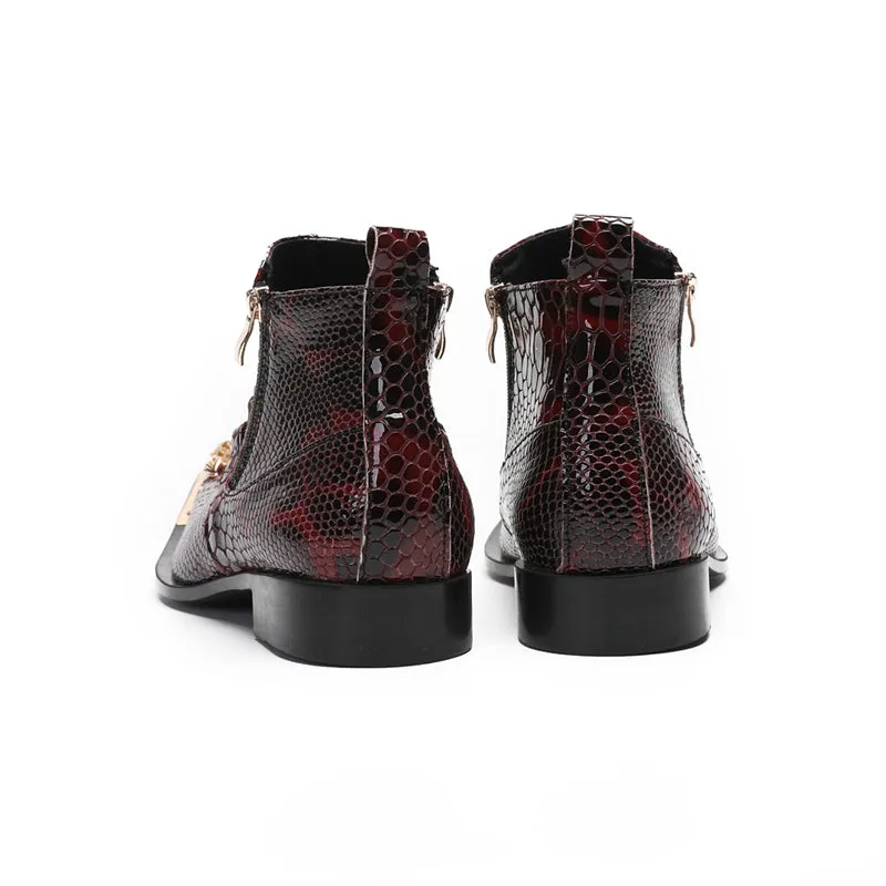 LuxeGator Genuine Leather Croc Texture Dress Boots