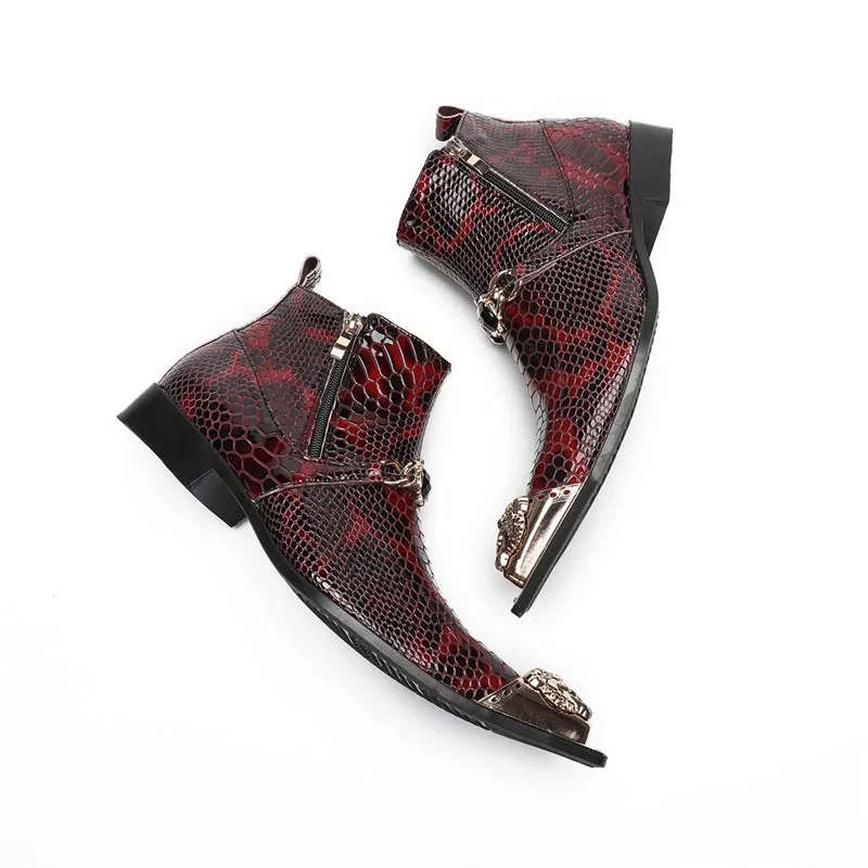 LuxeGator Genuine Leather Croc Texture Dress Boots