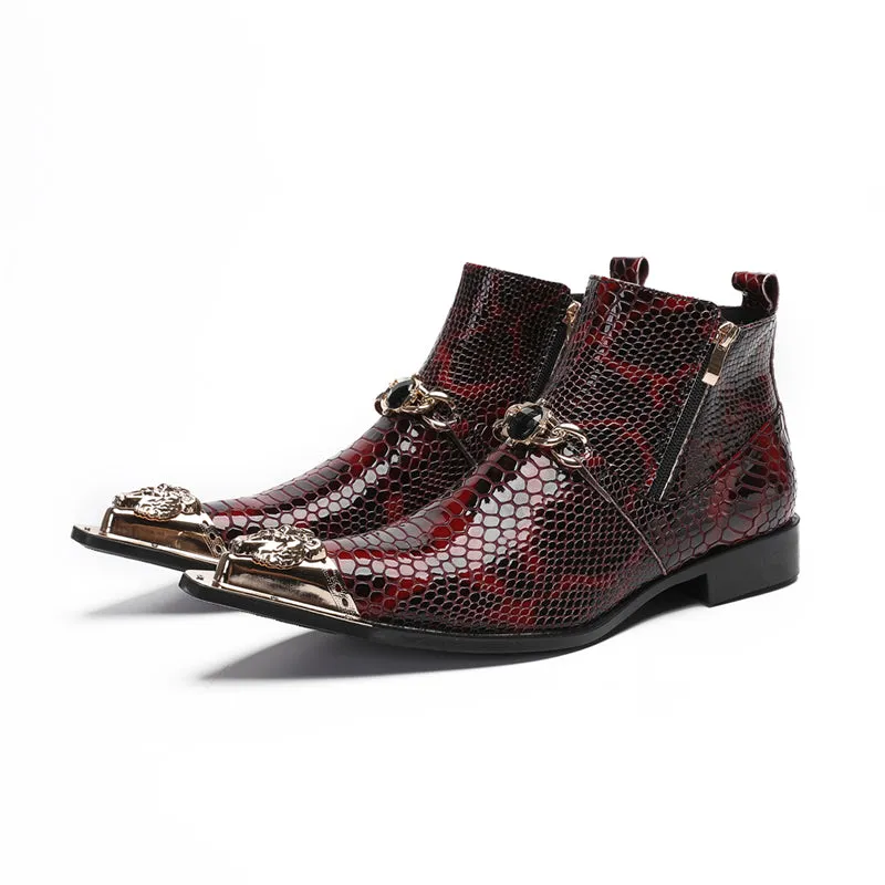 LuxeGator Genuine Leather Croc Texture Dress Boots