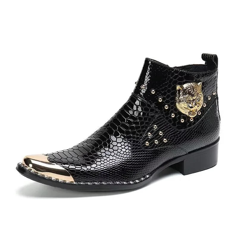 LuxeGator Genuine Leather Croc Texture Dress Boots