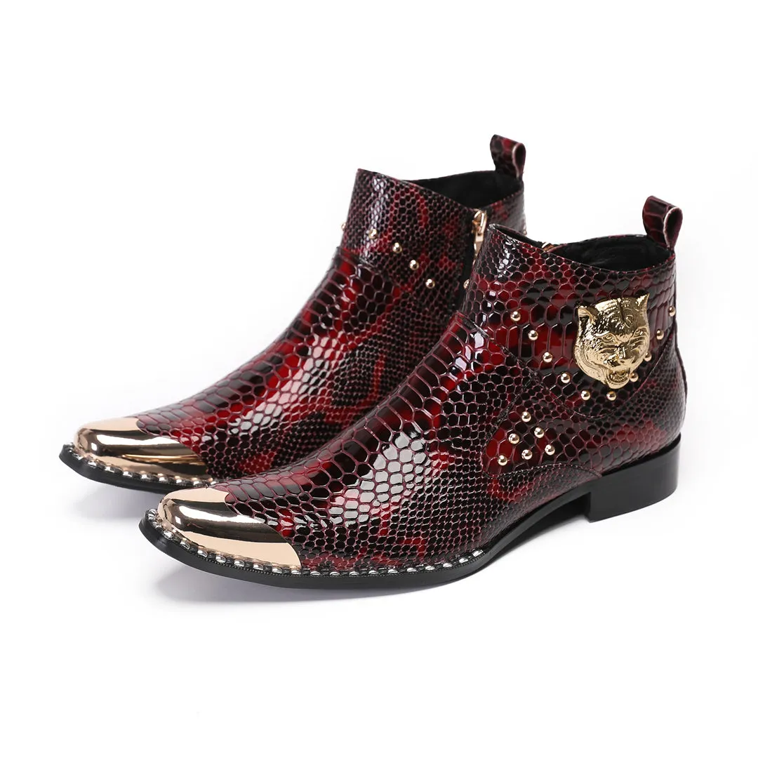 LuxeGator Genuine Leather Croc Texture Dress Boots