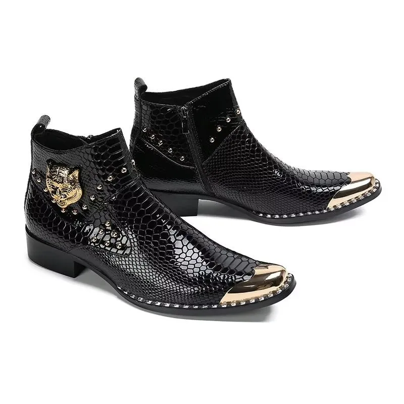 LuxeGator Genuine Leather Croc Texture Dress Boots