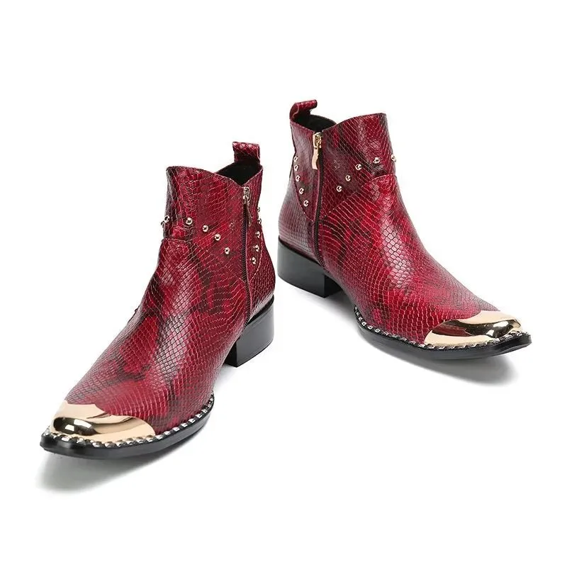 LuxeGator Genuine Leather Croc Texture Dress Boots