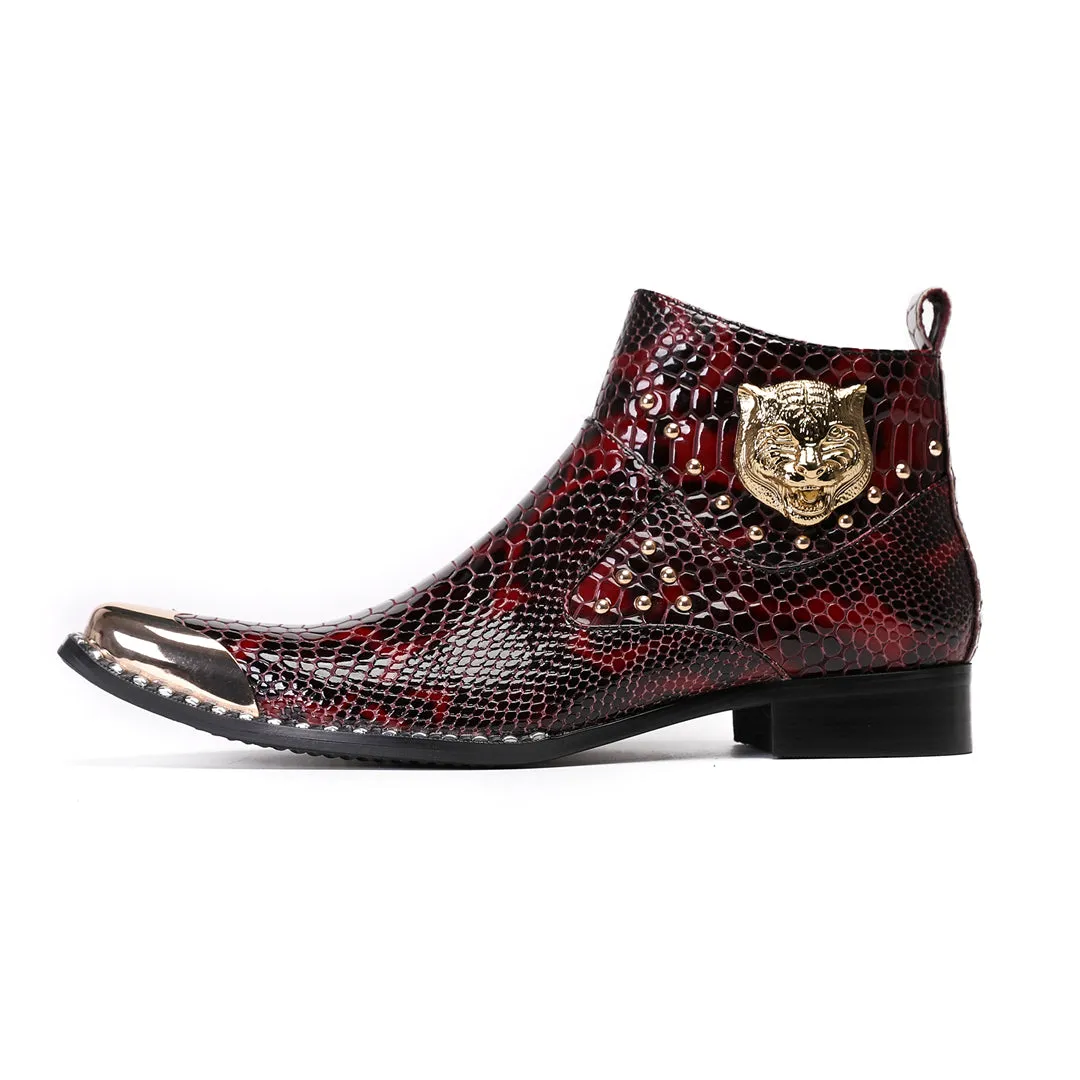 LuxeGator Genuine Leather Croc Texture Dress Boots