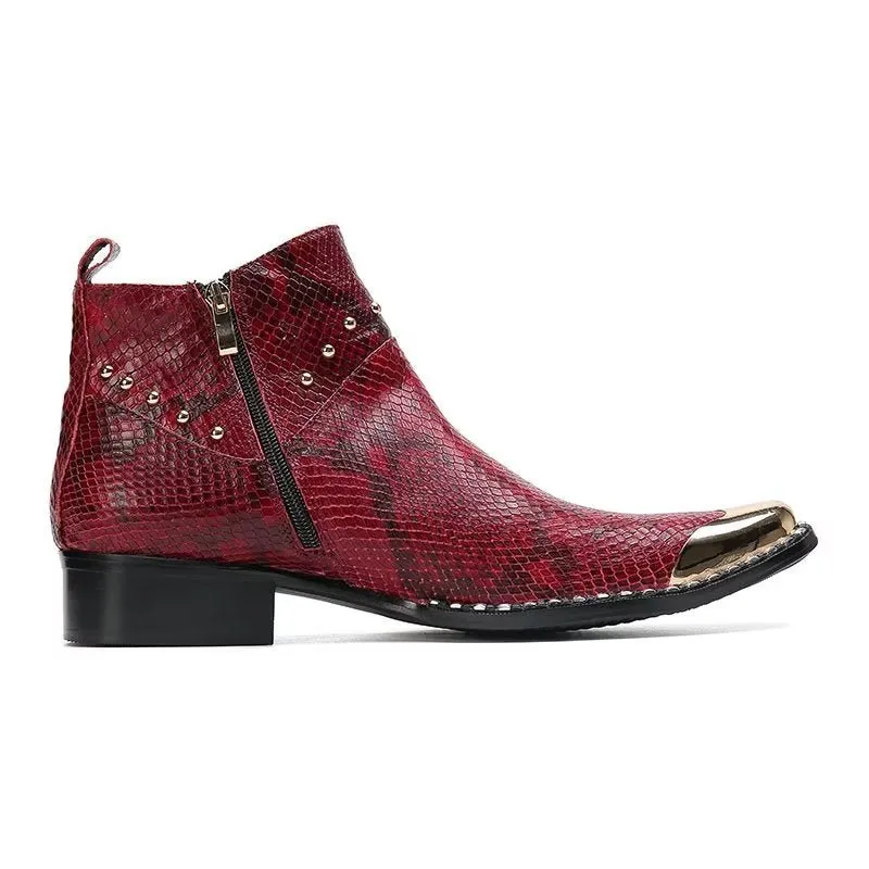 LuxeGator Genuine Leather Croc Texture Dress Boots