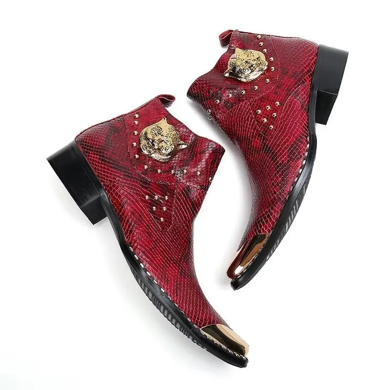 LuxeGator Genuine Leather Croc Texture Dress Boots