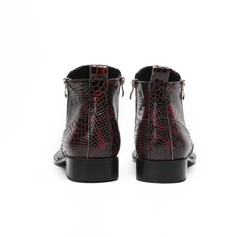 LuxeGator Genuine Leather Croc Texture Dress Boots