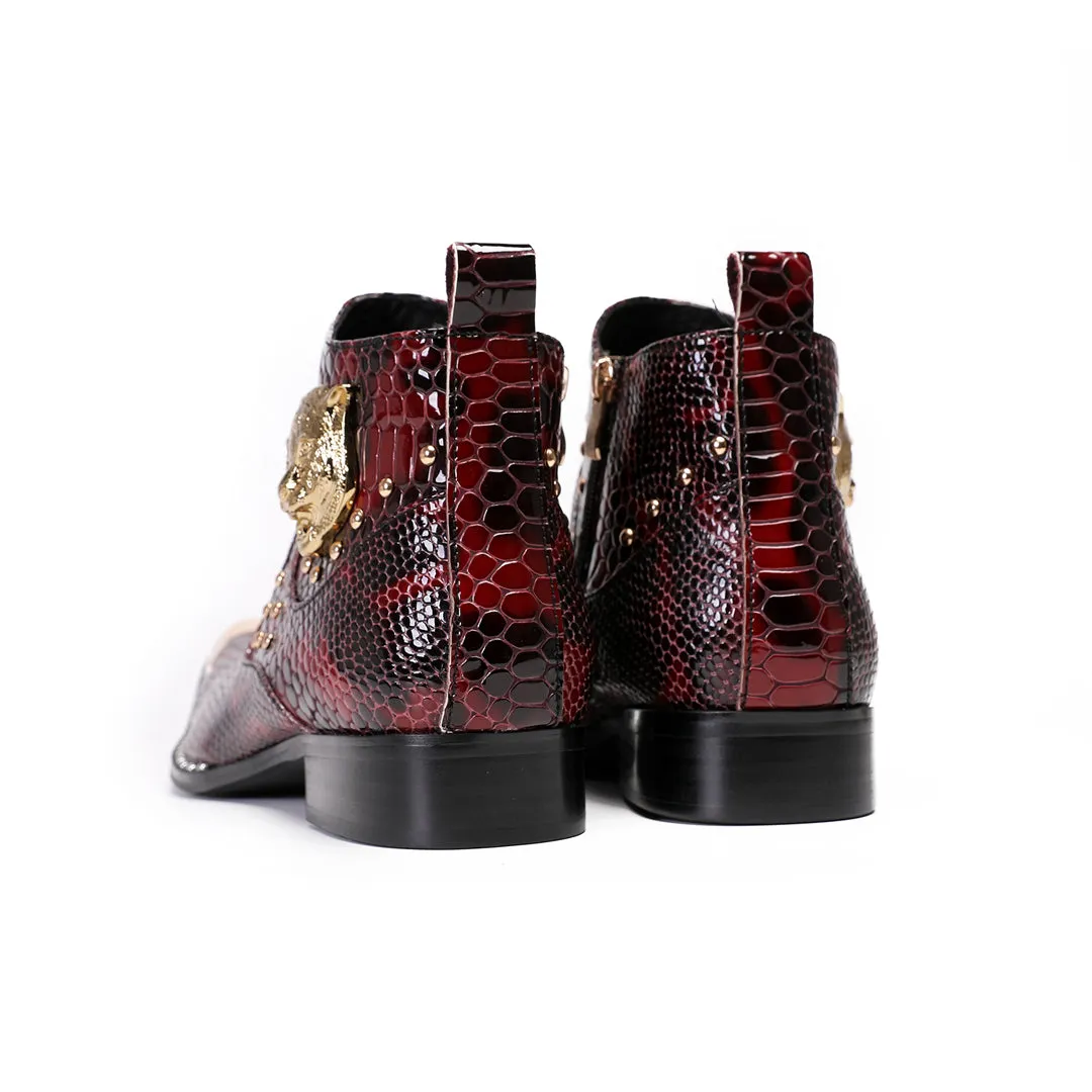 LuxeGator Genuine Leather Croc Texture Dress Boots