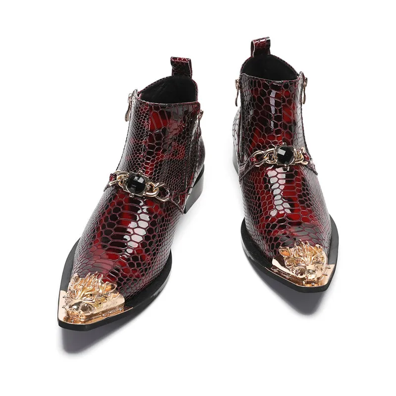LuxeGator Genuine Leather Croc Texture Dress Boots