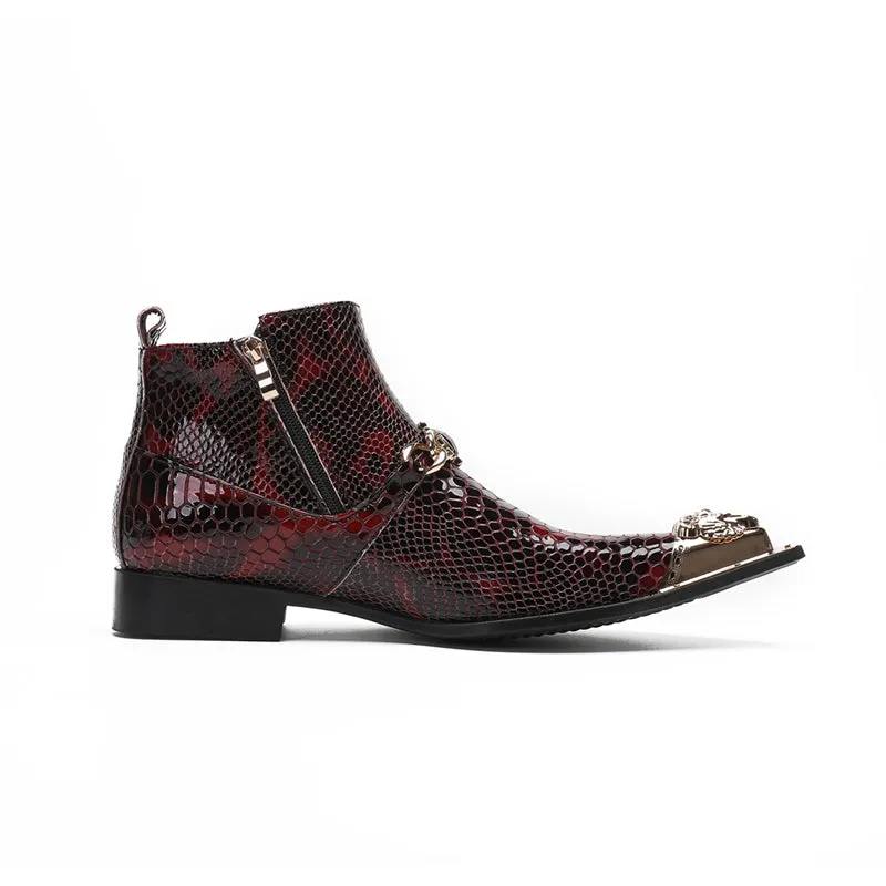 LuxeGator Genuine Leather Croc Texture Dress Boots