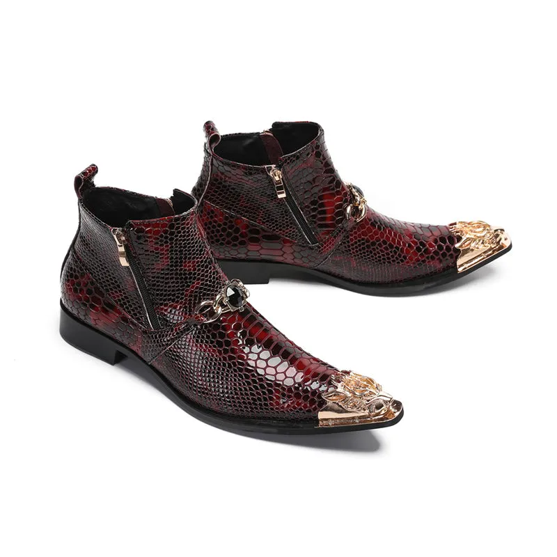LuxeGator Genuine Leather Croc Texture Dress Boots