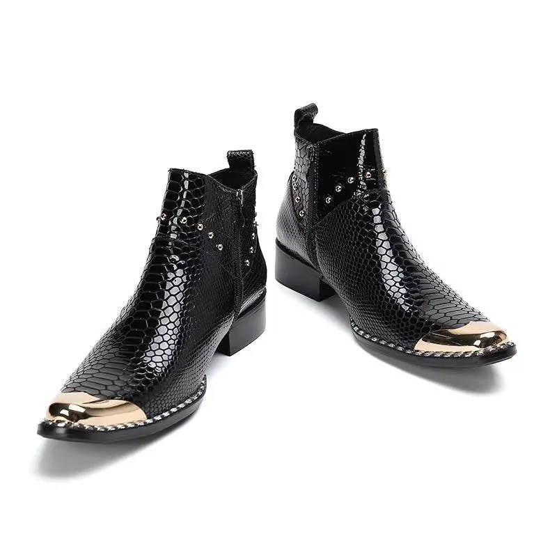 LuxeGator Genuine Leather Croc Texture Dress Boots