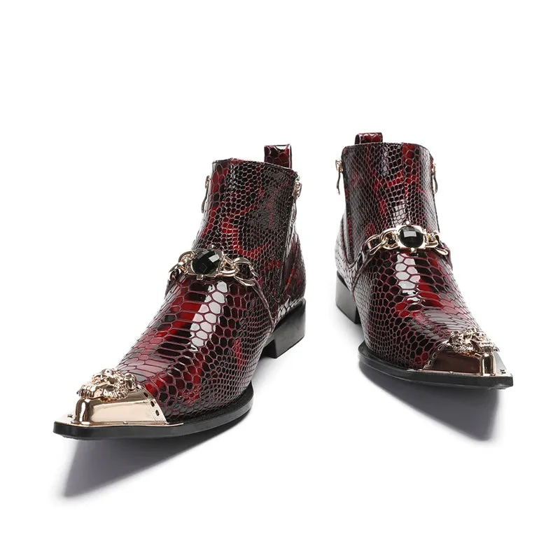 LuxeGator Genuine Leather Croc Texture Dress Boots