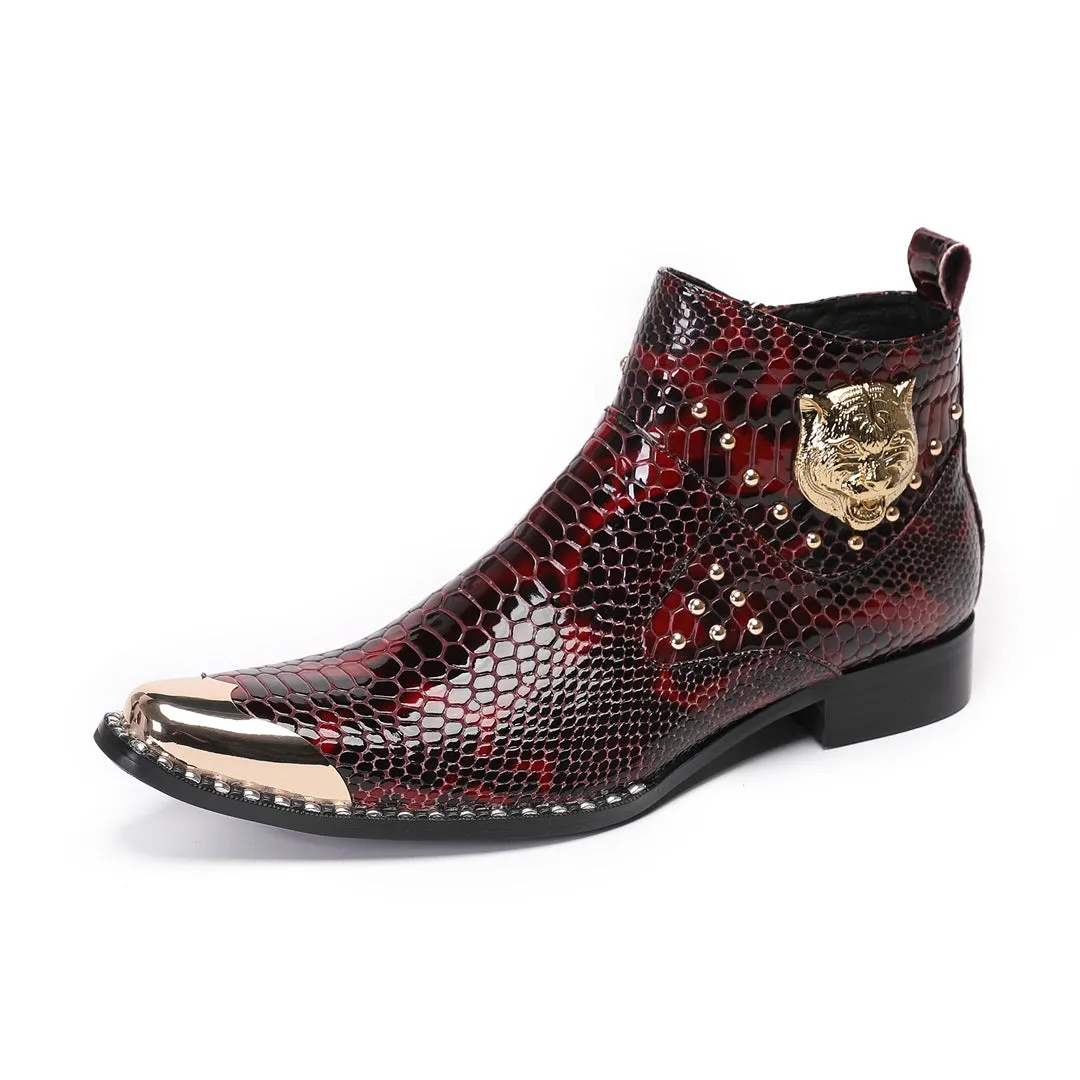 LuxeGator Genuine Leather Croc Texture Dress Boots