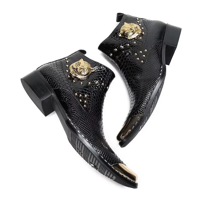 LuxeGator Genuine Leather Croc Texture Dress Boots