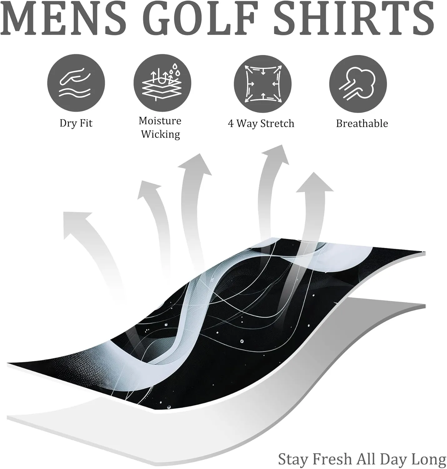 Mens Golf Shirts Short Sleeve Dry Fit Athletic Moisture Wicking Golf Polo Performance Printed Collared Polos