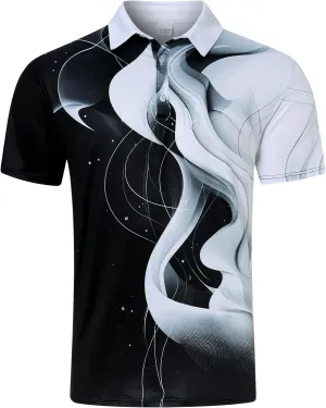 Mens Golf Shirts Short Sleeve Dry Fit Athletic Moisture Wicking Golf Polo Performance Printed Collared Polos