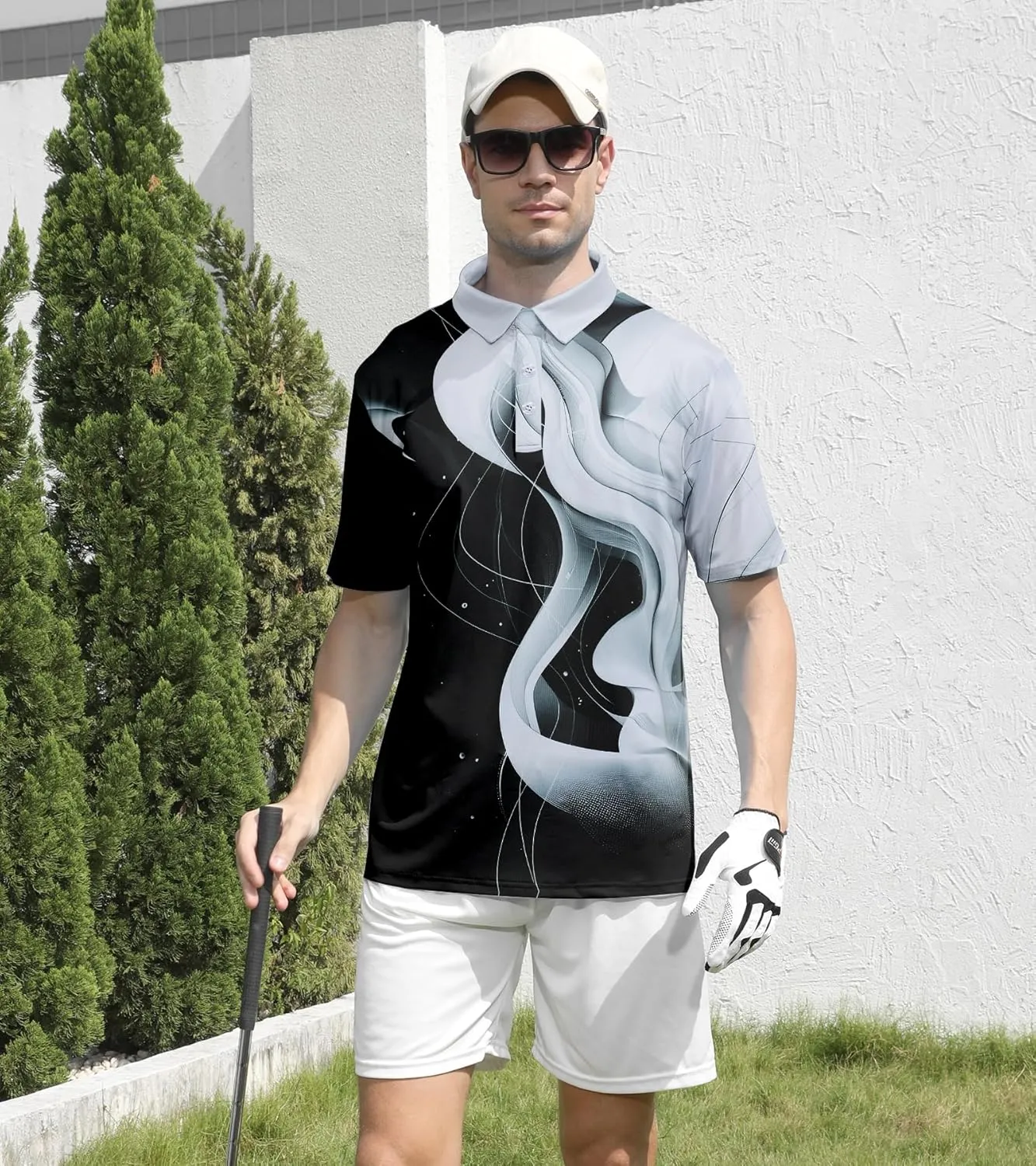 Mens Golf Shirts Short Sleeve Dry Fit Athletic Moisture Wicking Golf Polo Performance Printed Collared Polos
