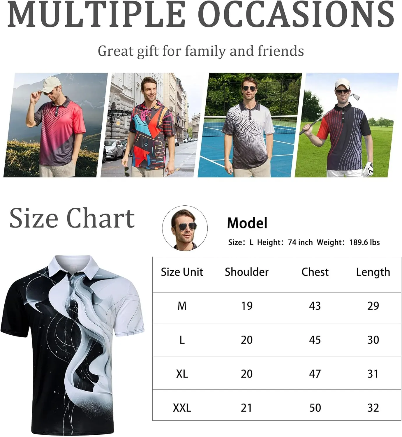 Mens Golf Shirts Short Sleeve Dry Fit Athletic Moisture Wicking Golf Polo Performance Printed Collared Polos