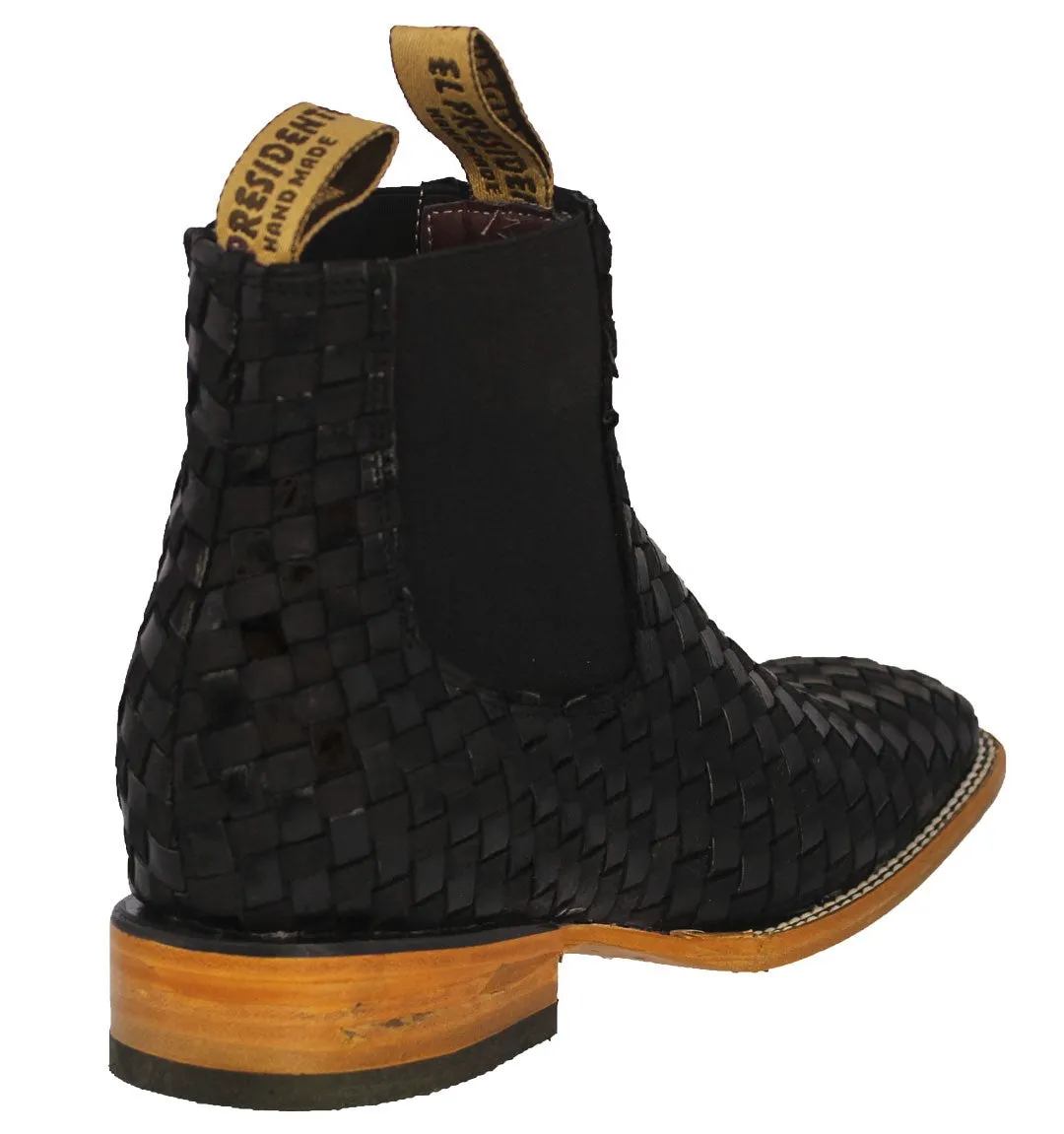 Mens Petatillo Black Chelsea Boots Woven Leather - Square Toe
