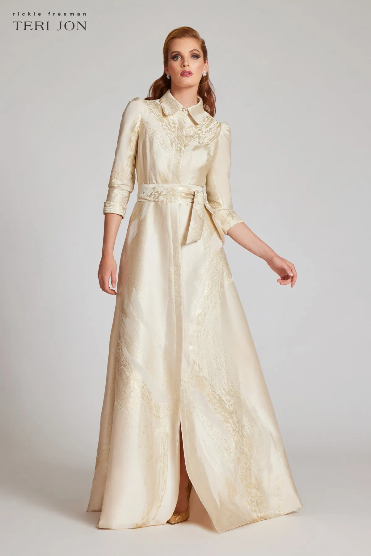 Metallic Jacquard Shirtdress Gown