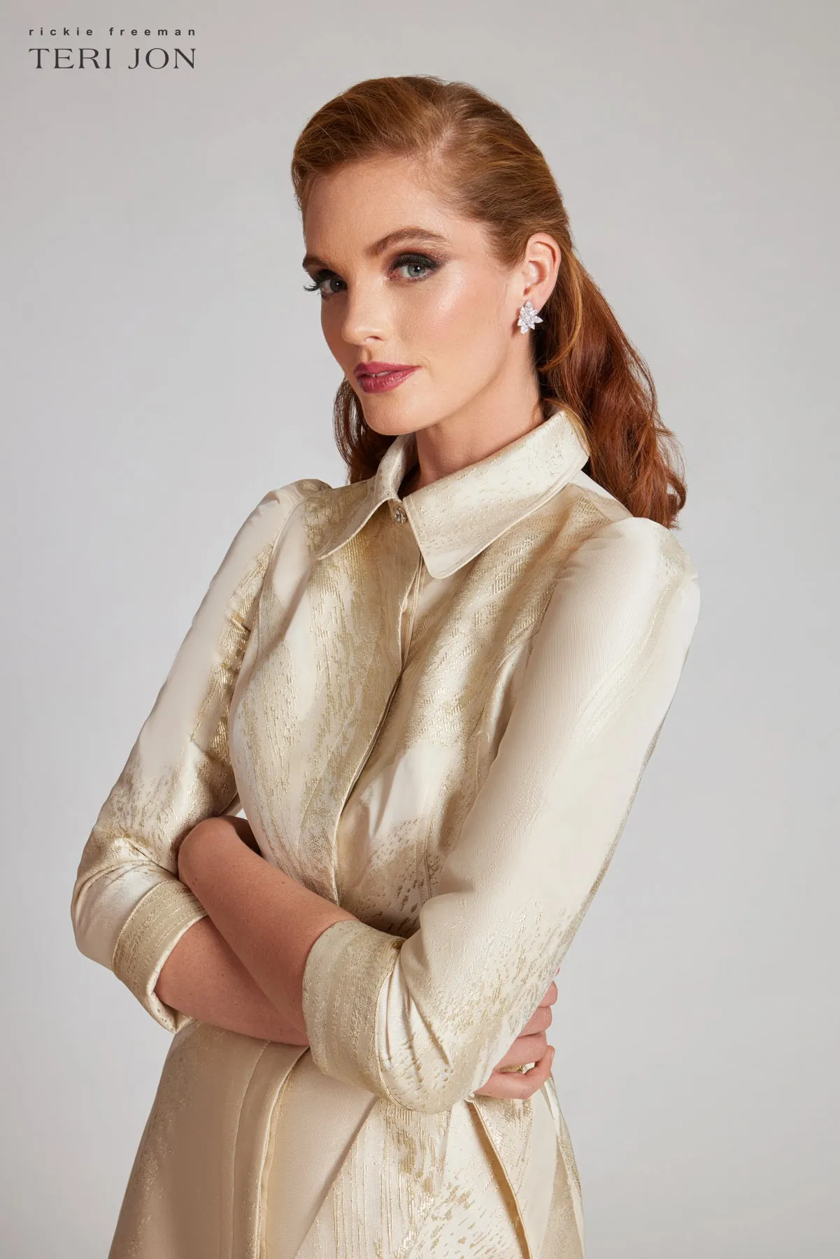 Metallic Jacquard Shirtdress Gown
