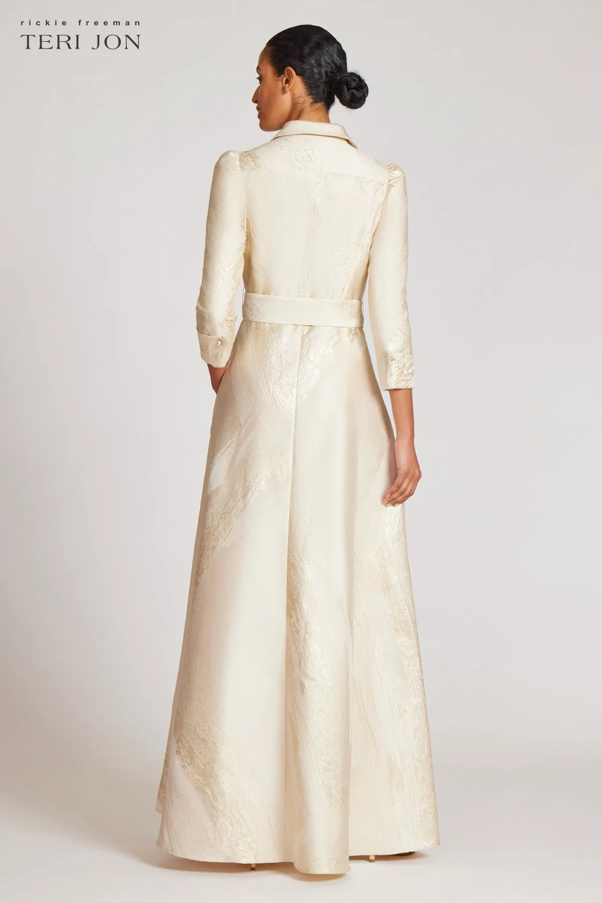 Metallic Jacquard Shirtdress Gown