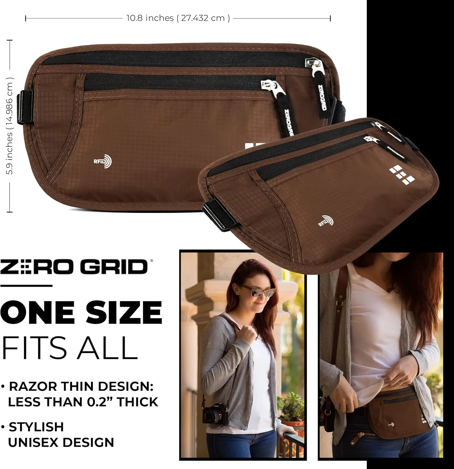 Money Belt for Secure Travel - RFID Blocking Slim Passport Holder - Hidden Waist Pouch for Cash, Credit Cards, Documents - Concealable Under Clothes, Water-Resistant Slim Fanny Pack for Men and Women