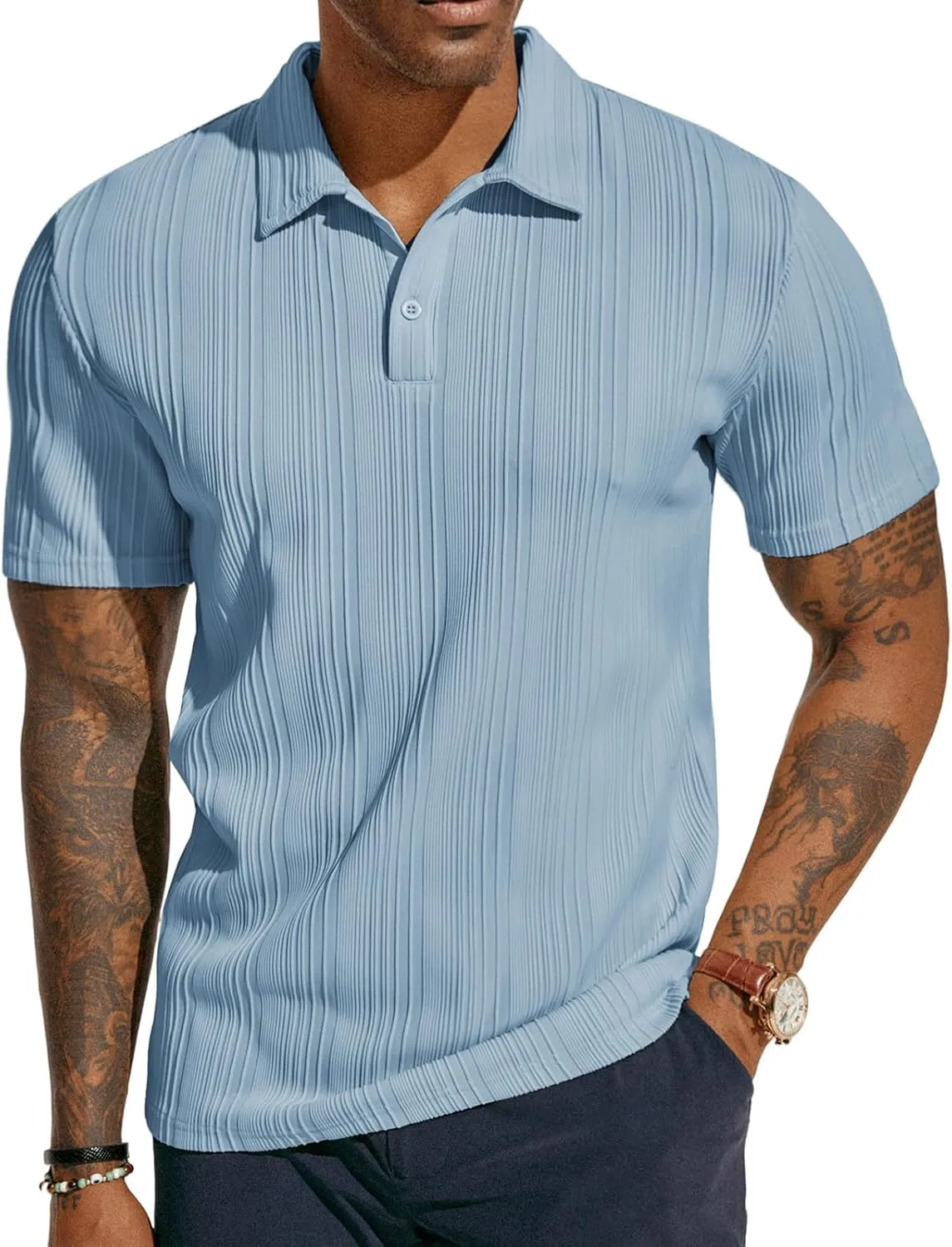 PJ PAUL JONES Mens Textured Knit Polo Shirts Regular Fit Stretchy Golf Shirts