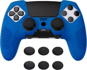 PlayVital 3D Studded Edition Anti-Slip Silicone Cover Case for ps5 Edge Controller, Soft Rubber Protector Skin for ps5 Edge Wireless Controller with 6 Thumb Grip Caps - Blue