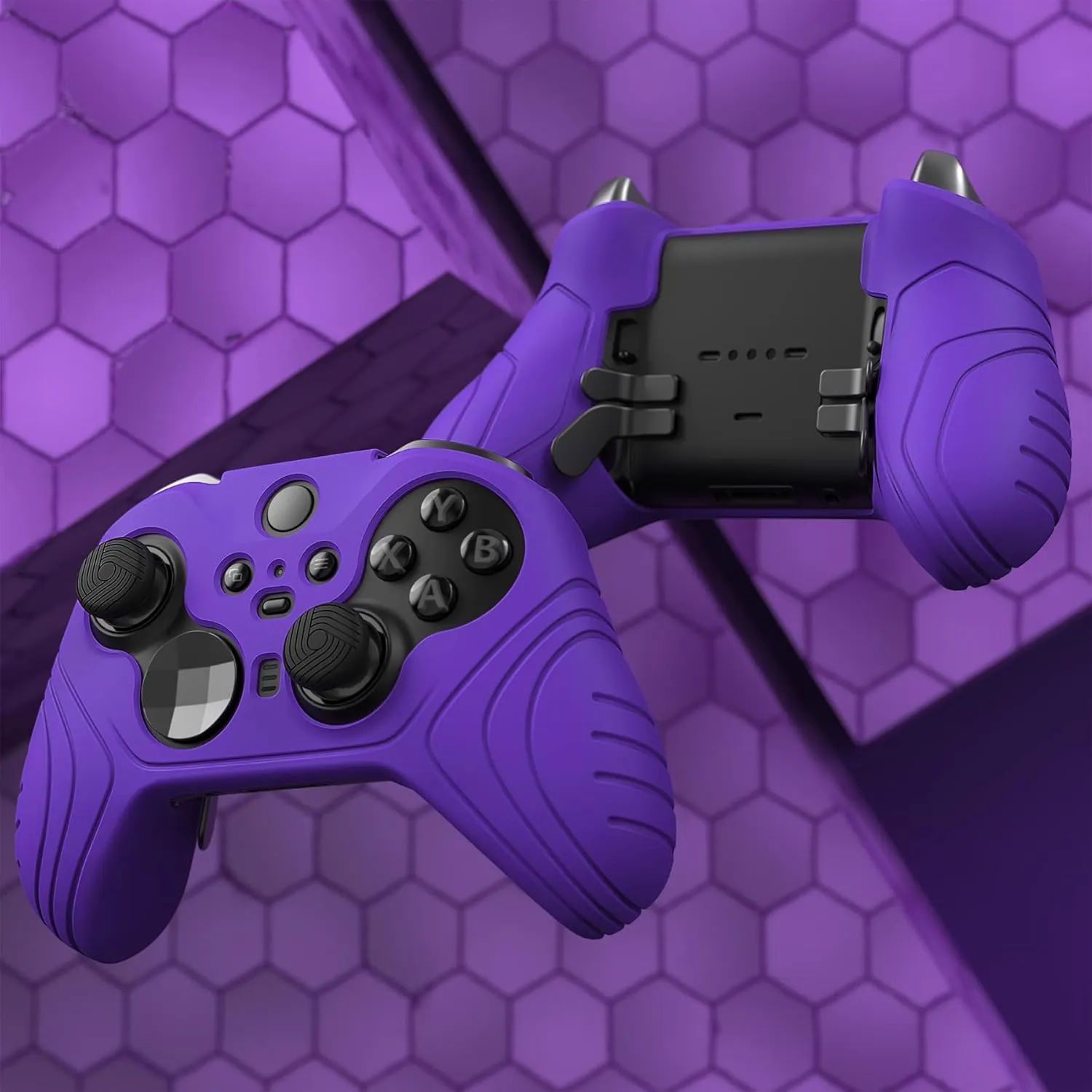 PlayVital Samurai Edition Anti Slip Silicone Case Cover for Xbox Elite Wireless Controller Series 2 Core, Ergonomic Soft Rubber Skin Protector for Xbox Elite Series 2 with Thumb Grip Caps - Purple