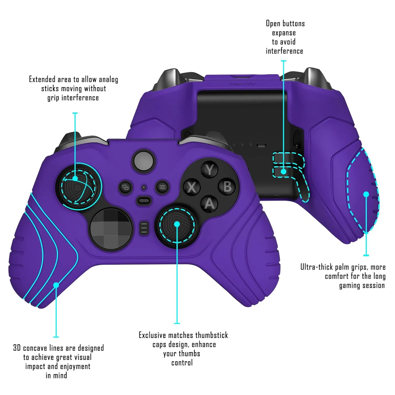 PlayVital Samurai Edition Anti Slip Silicone Case Cover for Xbox Elite Wireless Controller Series 2 Core, Ergonomic Soft Rubber Skin Protector for Xbox Elite Series 2 with Thumb Grip Caps - Purple