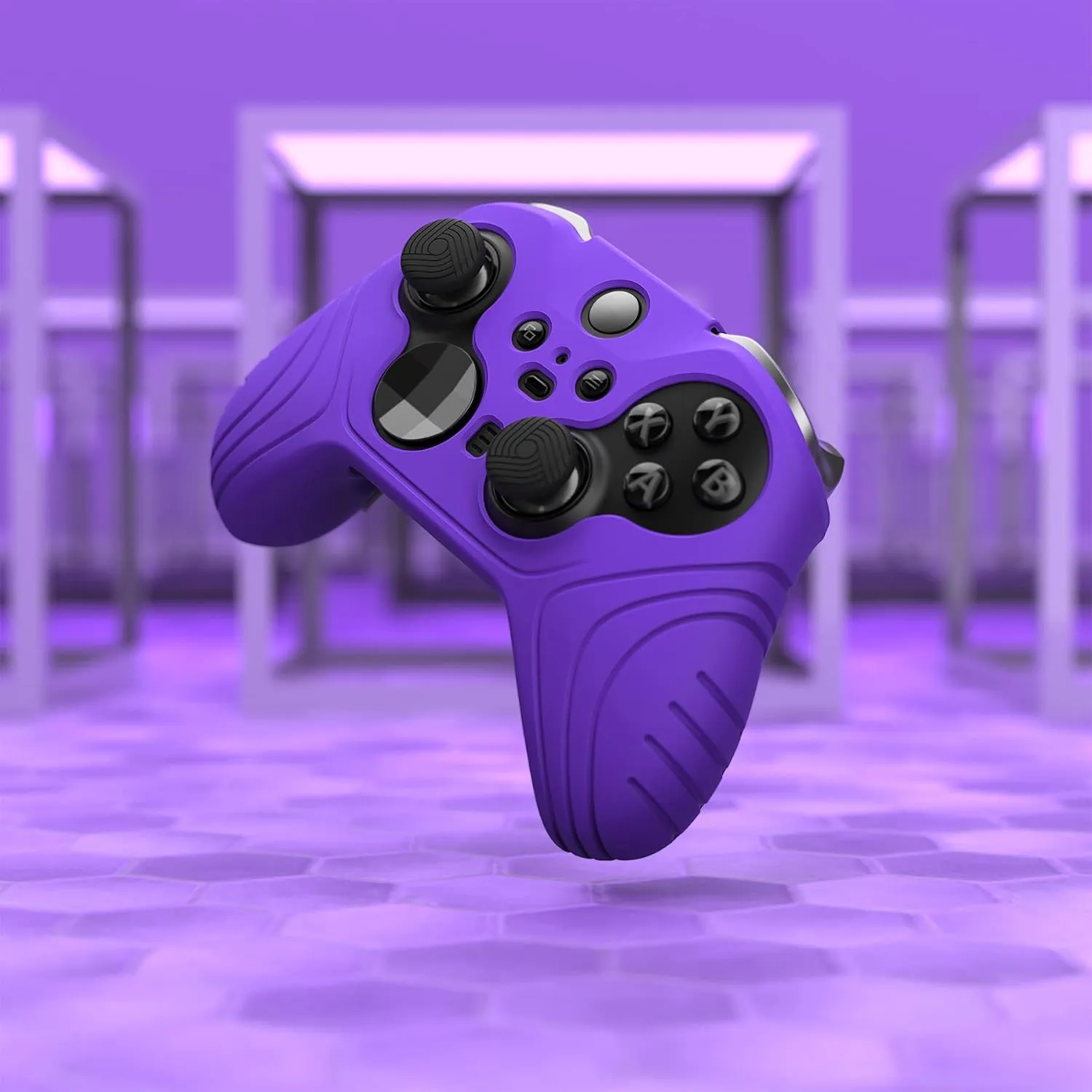 PlayVital Samurai Edition Anti Slip Silicone Case Cover for Xbox Elite Wireless Controller Series 2 Core, Ergonomic Soft Rubber Skin Protector for Xbox Elite Series 2 with Thumb Grip Caps - Purple