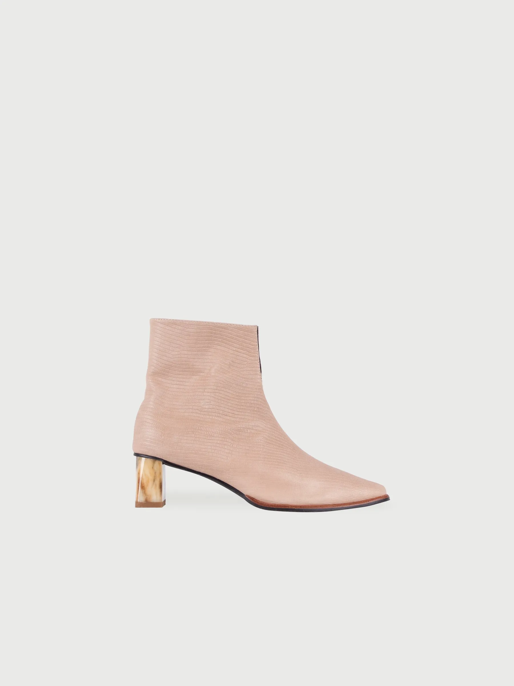 Pointed Toe V Neck Marble Heel Leather Boots