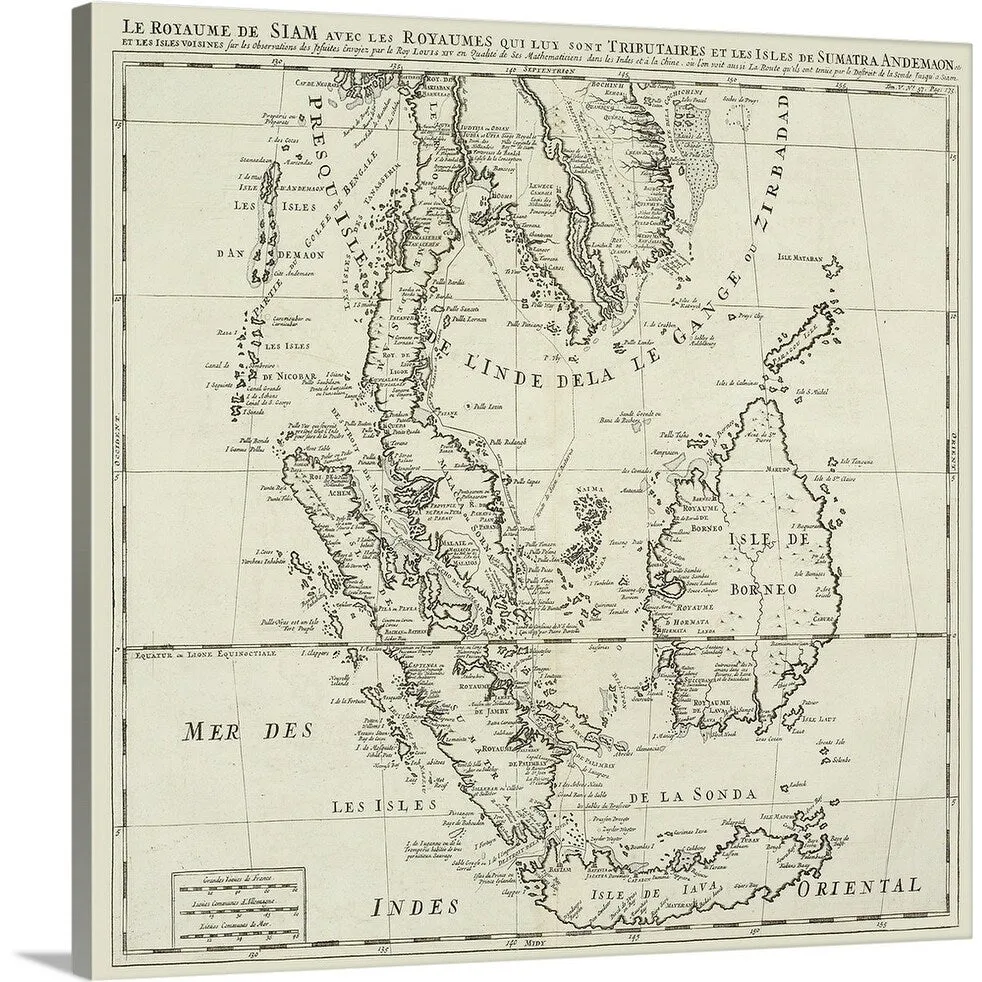 "Antique map of Indonesian islands and Siam" Canvas Wall Art