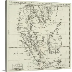 "Antique map of Indonesian islands and Siam" Canvas Wall Art