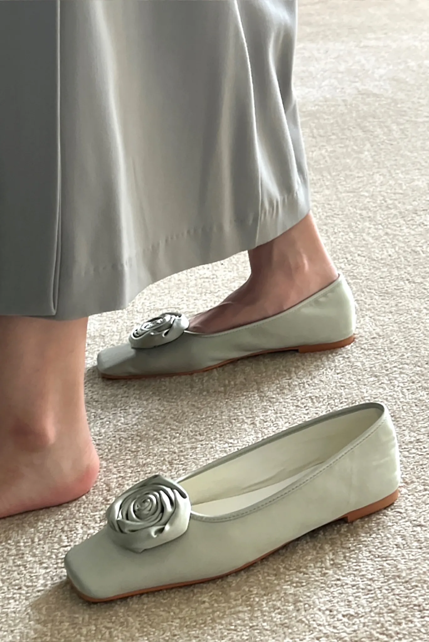 Rose Square Toe Flats - Green
