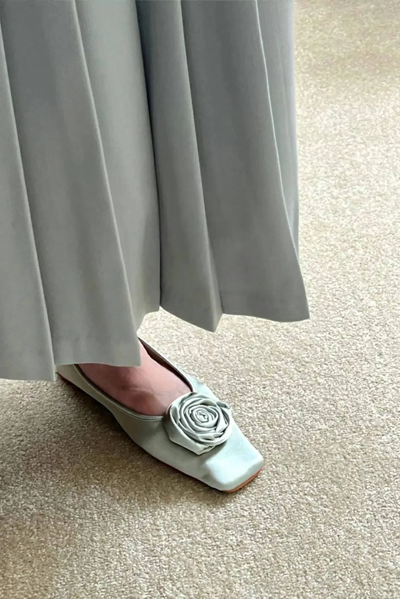 Rose Square Toe Flats - Green