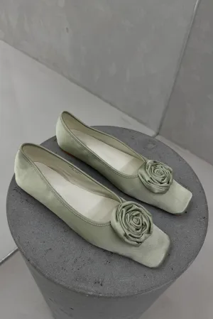 Rose Square Toe Flats - Green