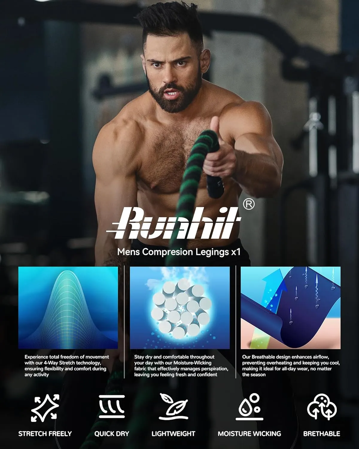 Runhit Men??s Compression Pants Running Tights Workout Leggings Athletic Base Layer Pants for Sports Yoga Basketball