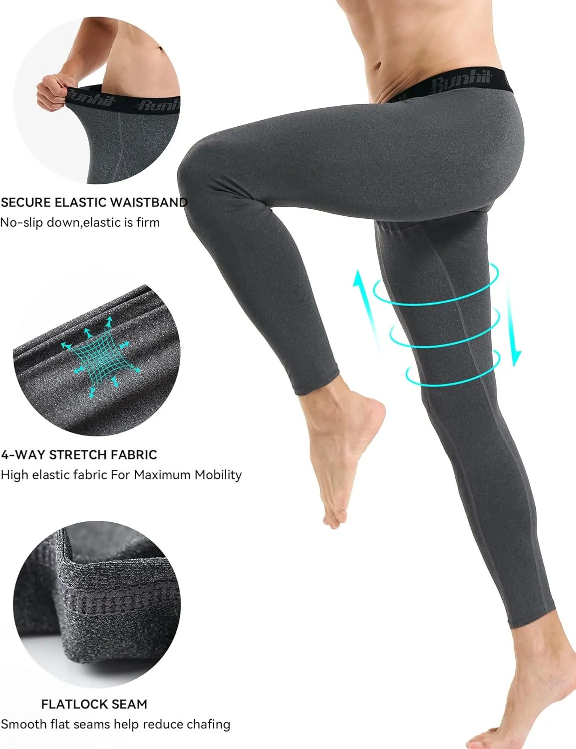 Runhit Men??s Compression Pants Running Tights Workout Leggings Athletic Base Layer Pants for Sports Yoga Basketball