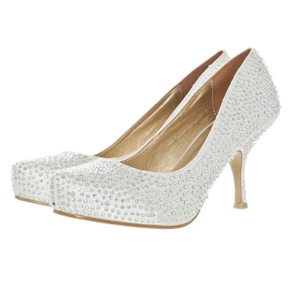 Sarah Medium Heeled Round Toe Diamante All-Over Court Shoe